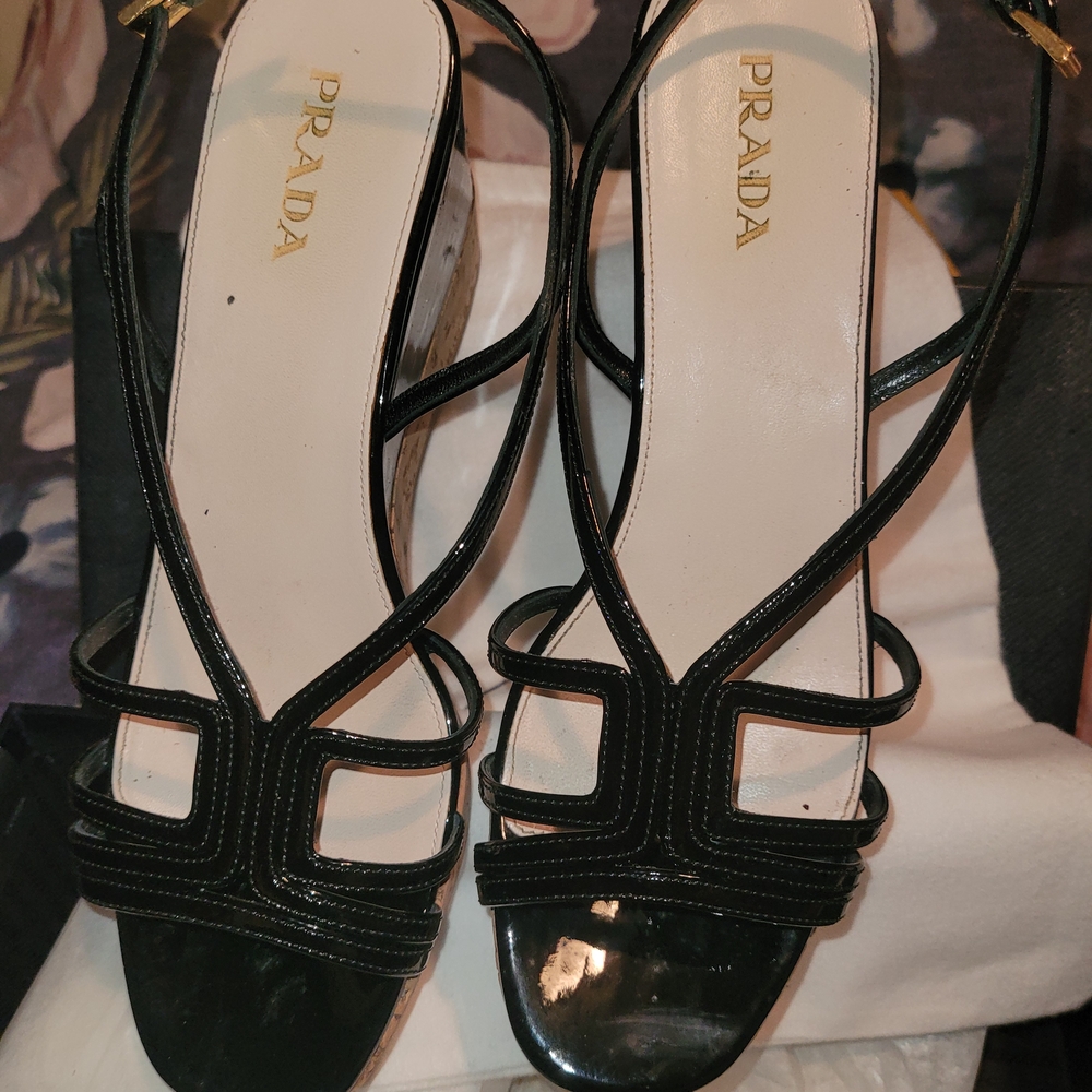 Prada Glossy Black Strappy Sandals